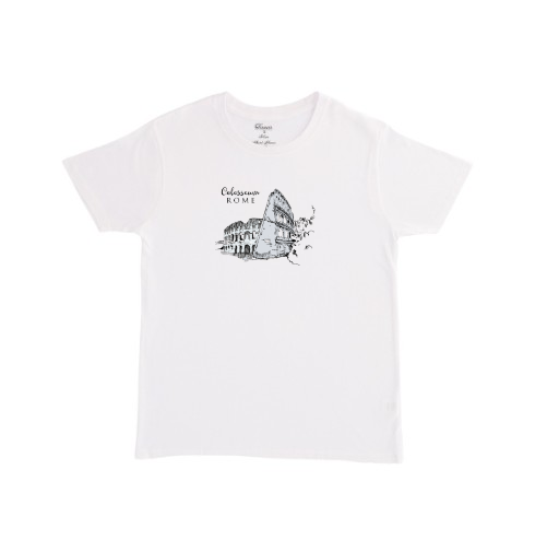 חולצת טי מודפסת עם הדפס הקולוסיאום ברומא בסגנון סקיצה